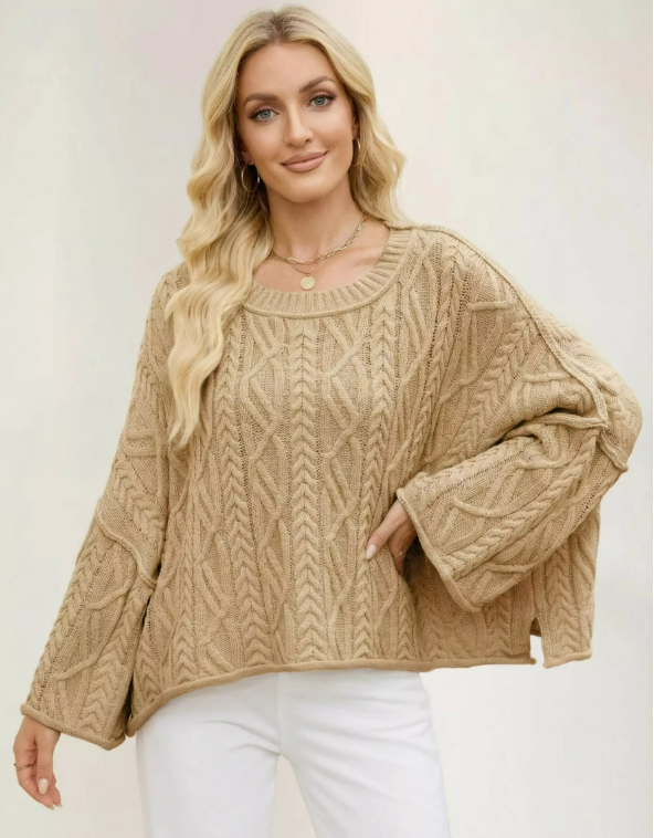 Women’s Cropped Knit Sweater with Crew Neck