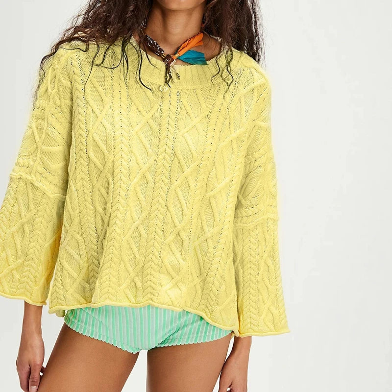 Women’s Cropped Knit Sweater with Crew Neck