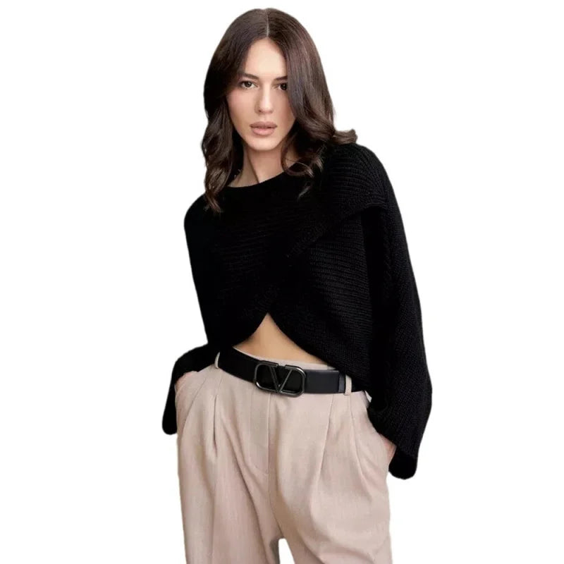 Women’s Cropped Long Sleeve Knit Sweater