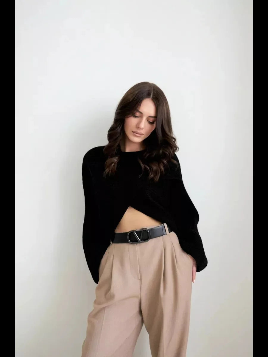 Women’s Cropped Long Sleeve Knit Sweater