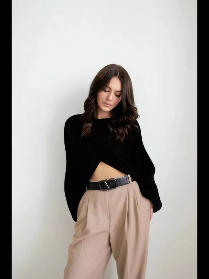 Women’s Cropped Long Sleeve Knit Sweater