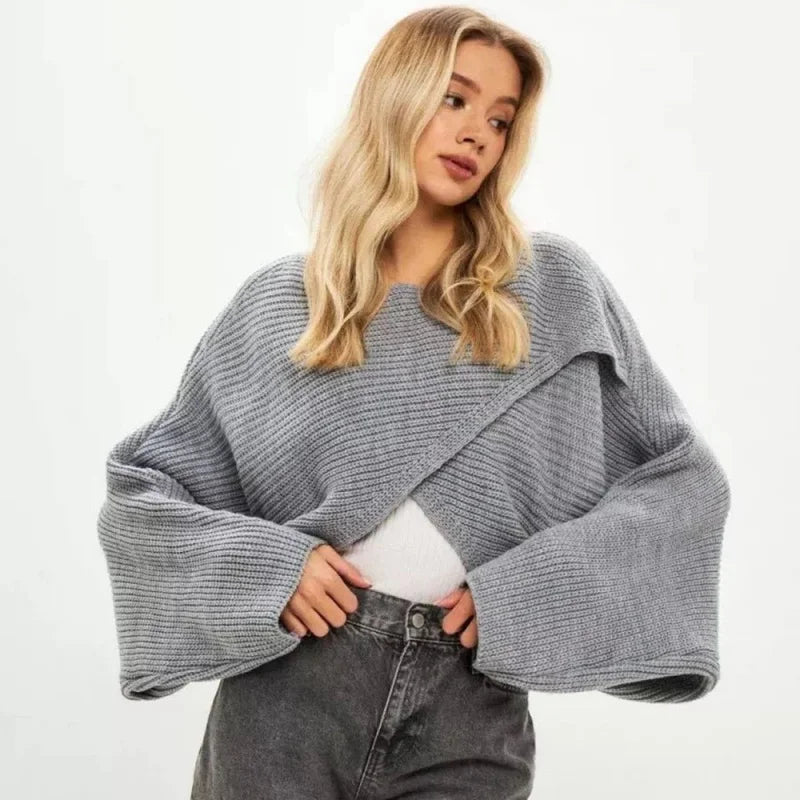Women’s Cropped Long Sleeve Knit Sweater