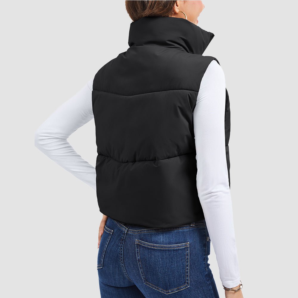 Women’s Cropped Puffer Vest with Stand Collar