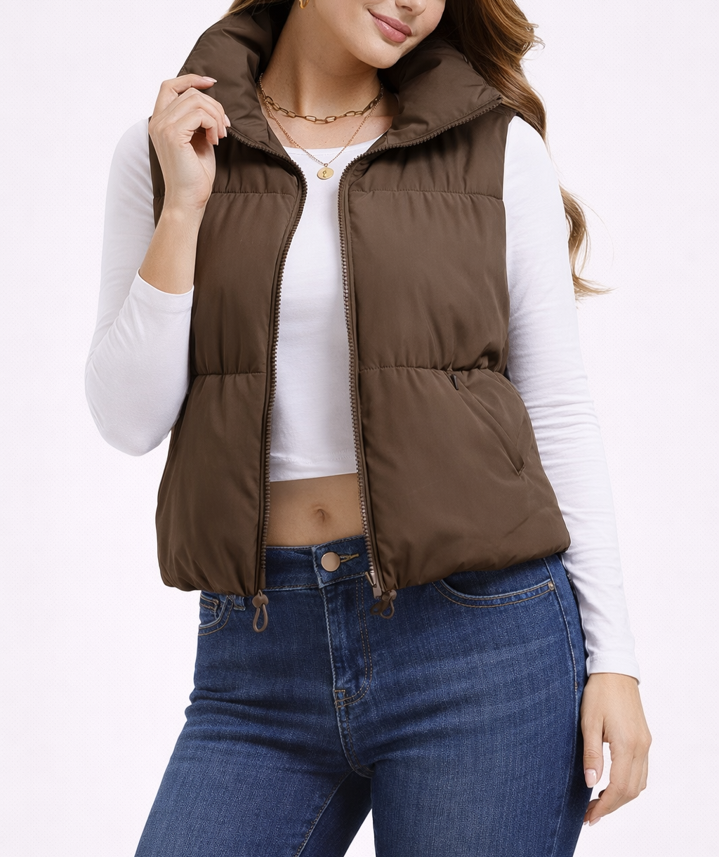 Women’s Cropped Puffer Vest with Stand Collar