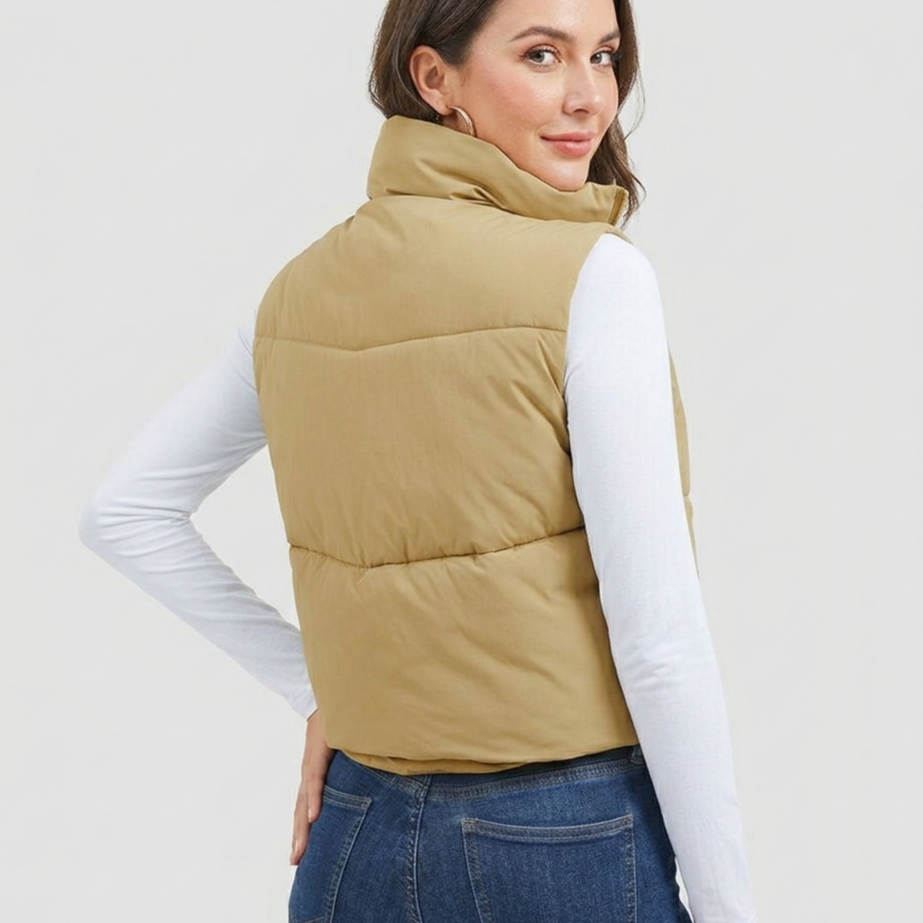 Women’s Cropped Puffer Vest with Stand Collar