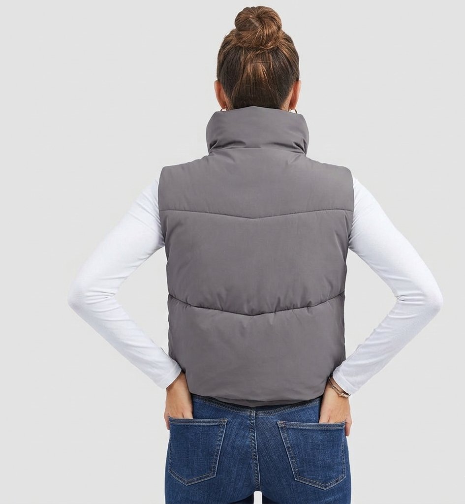 Women’s Cropped Puffer Vest with Stand Collar
