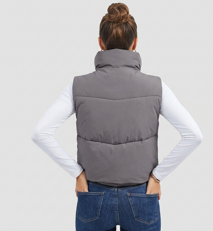 Women’s Cropped Puffer Vest with Stand Collar