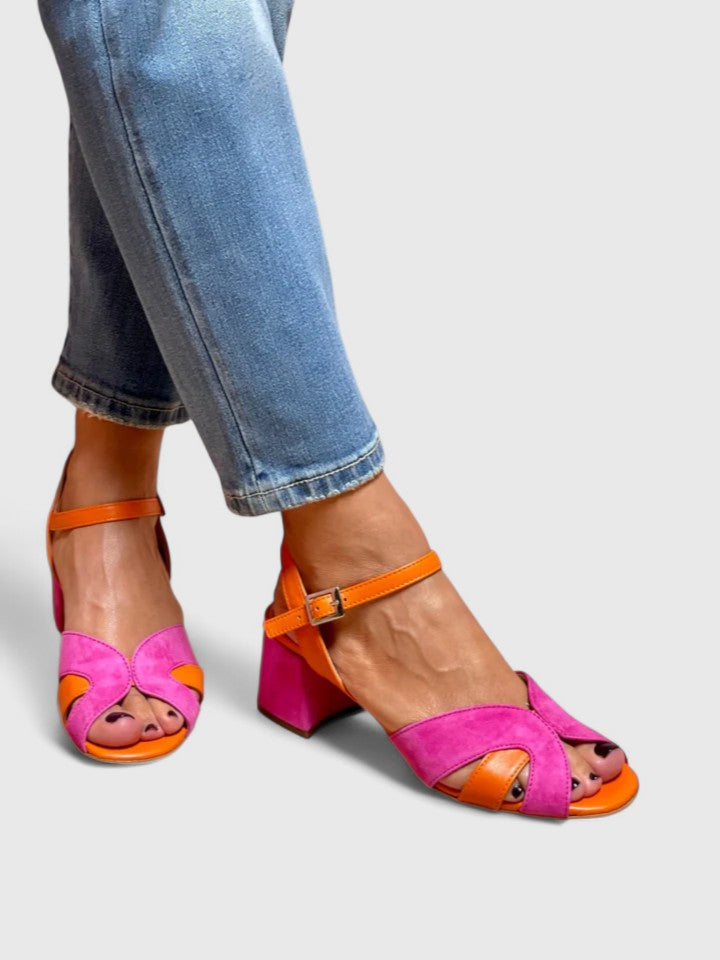 Women's Open Toe Two-Tone Cross Strap Sandals with Block Heel