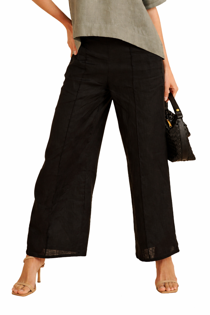 Women's Cropped Wide-Leg Pants with Elasticated Back Waistband and Front Pleats