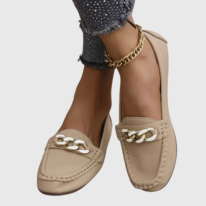 Women’s Textured Slip-On Loafers with Chain Bar Detail