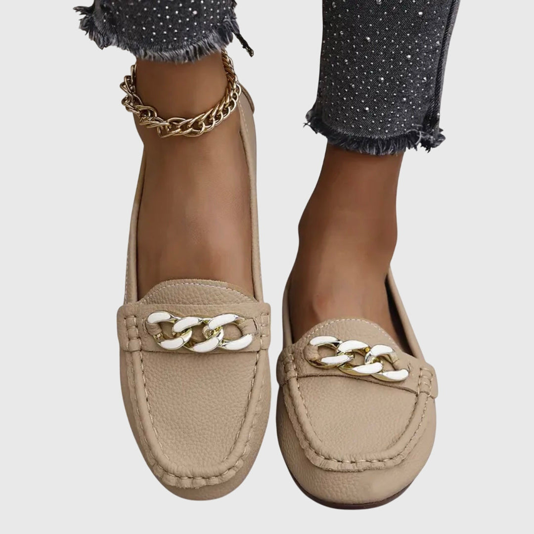 Women’s Textured Slip-On Loafers with Chain Bar Detail