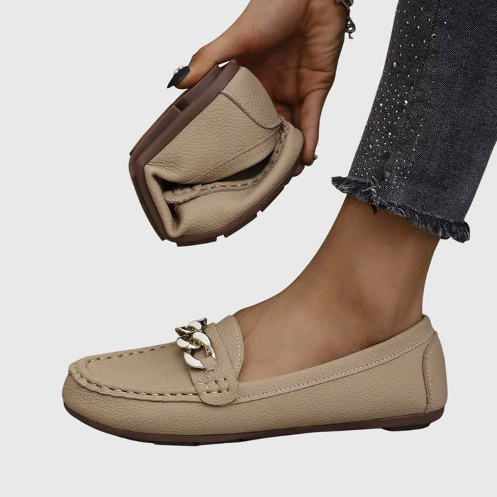 Women’s Textured Slip-On Loafers with Chain Bar Detail