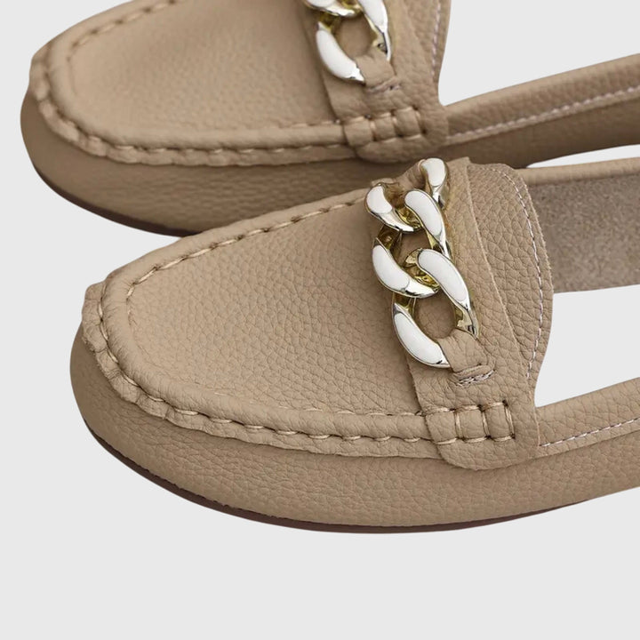 Women’s Textured Slip-On Loafers with Chain Bar Detail