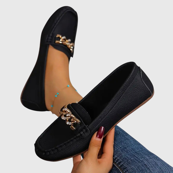 Women’s Textured Slip-On Loafers with Chain Bar Detail