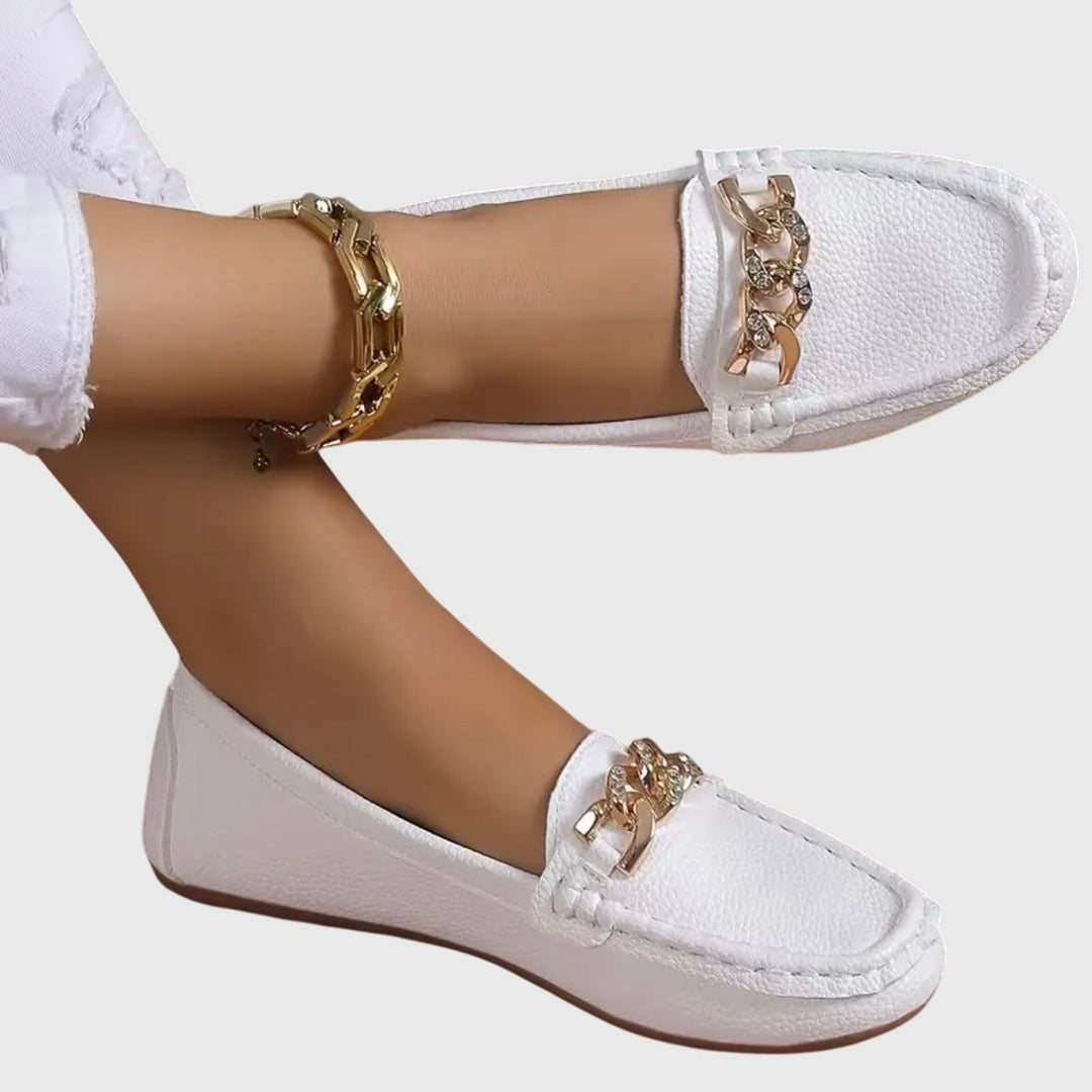 Women’s Textured Slip-On Loafers with Chain Bar Detail