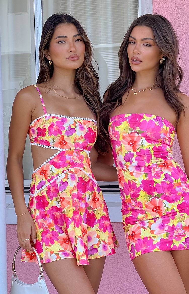 Women’s Floral Cutout Mini Dress with Trim Detail
