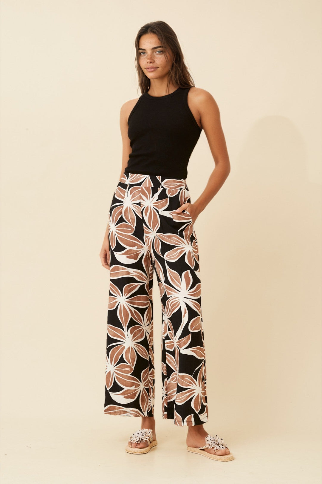 Women’s Floral Leaf Print Wide Leg Pants