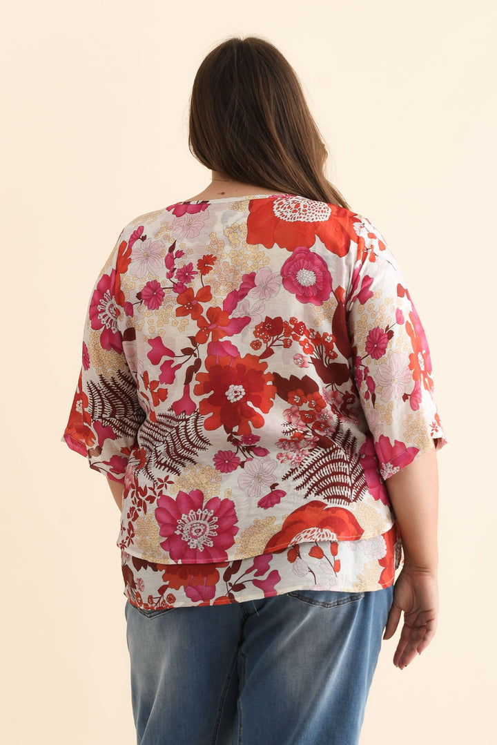 Women’s Floral Print Layered Short Sleeve Top