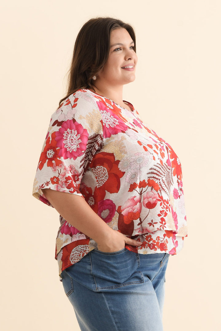 Women’s Floral Print Layered Short Sleeve Top