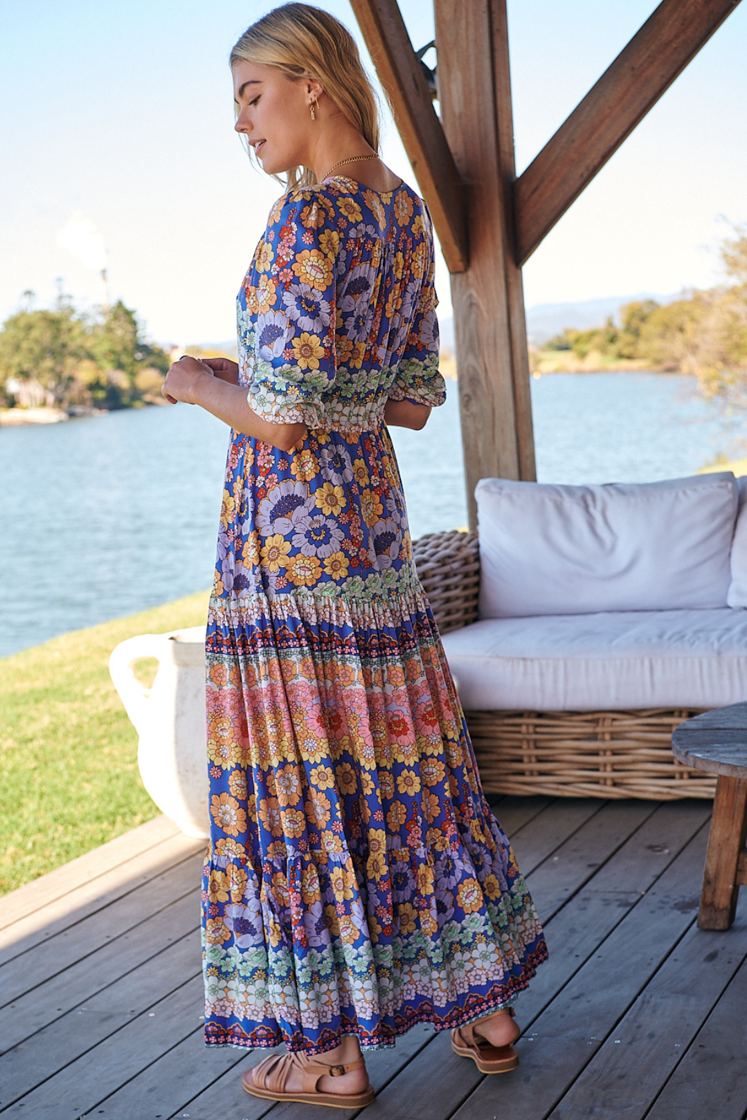 Women’s Floral Print Tie Waist Maxi Dress