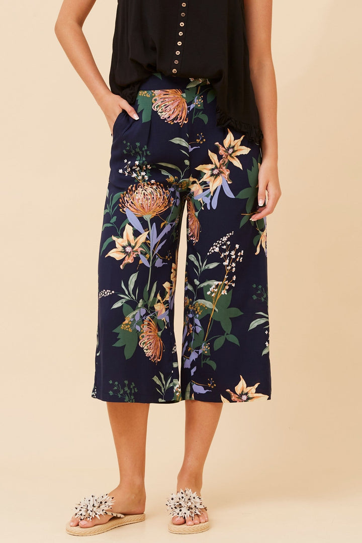 Women’s Floral Print Wide Leg Culottes Pants