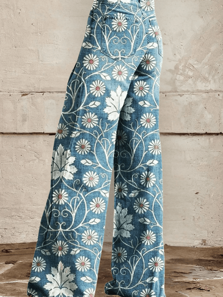 Women’s Floral Print Wide Leg Jeans