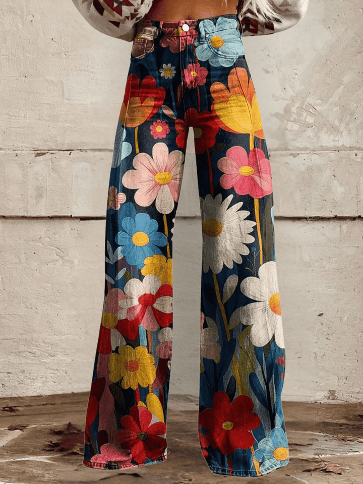 Women’s Floral Print Wide Leg Jeans