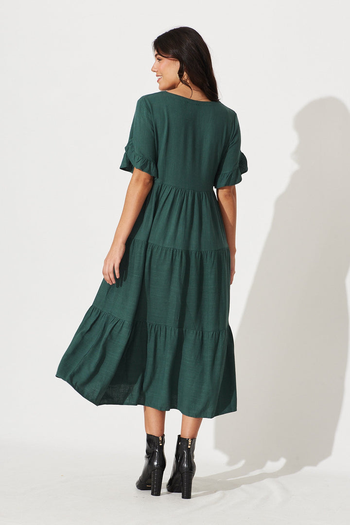 Women’s Tiered Gathered Waist Flounce Sleeve Midi Dress