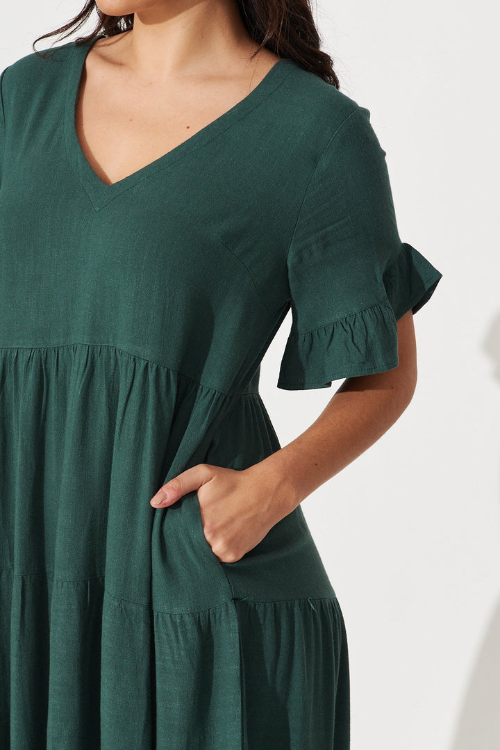 Women’s Tiered Gathered Waist Flounce Sleeve Midi Dress