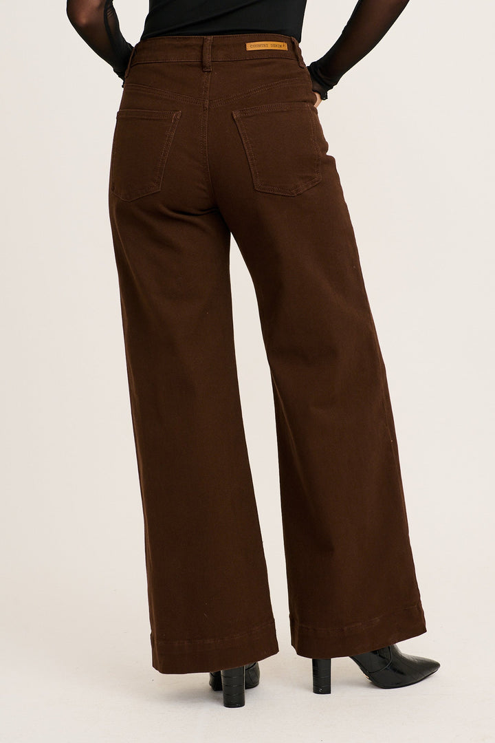 Women's High Rise Wide-Leg Full Length Pants with Seam Detail