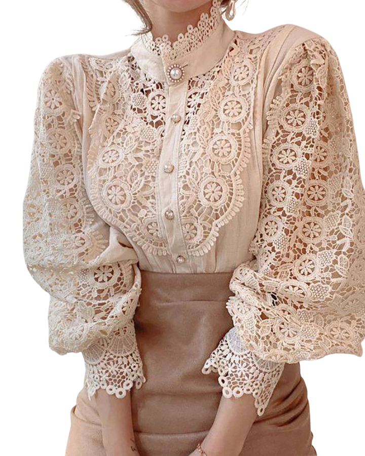 Women’s Lace Long Sleeve Button-Front Blouse