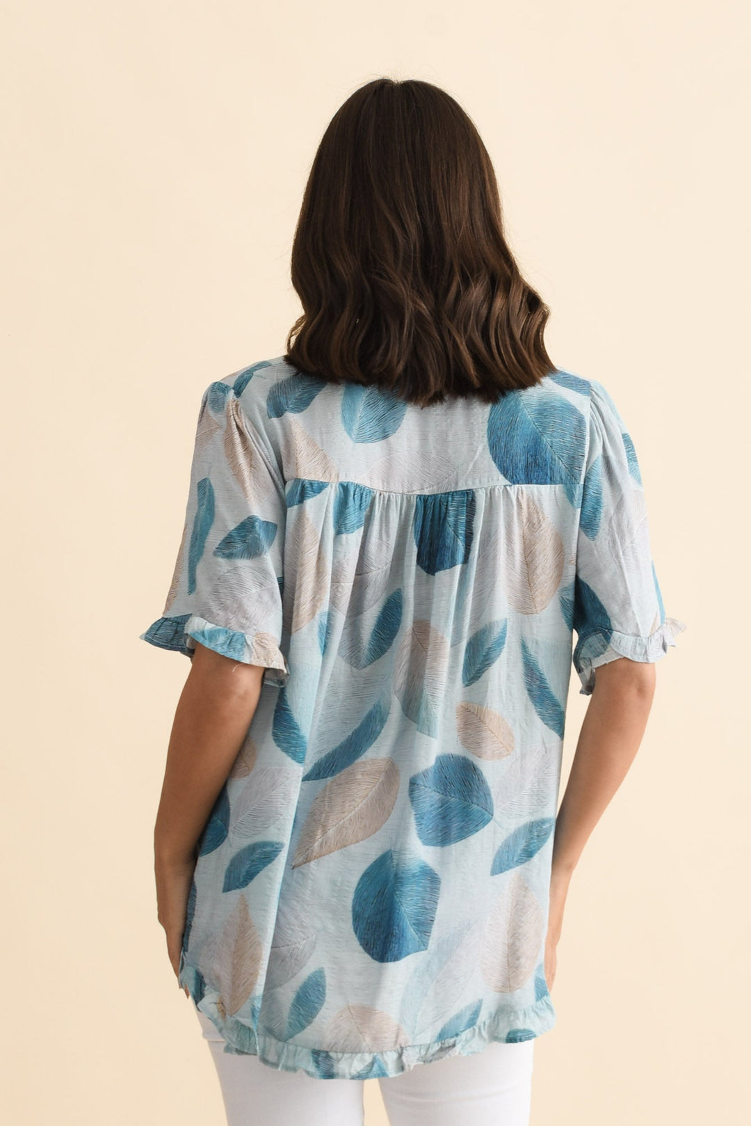 Women’s Leaf Print Short Sleeve Ruffle Top