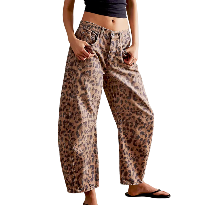 Women’s Leopard Print Barrel Leg Jeans