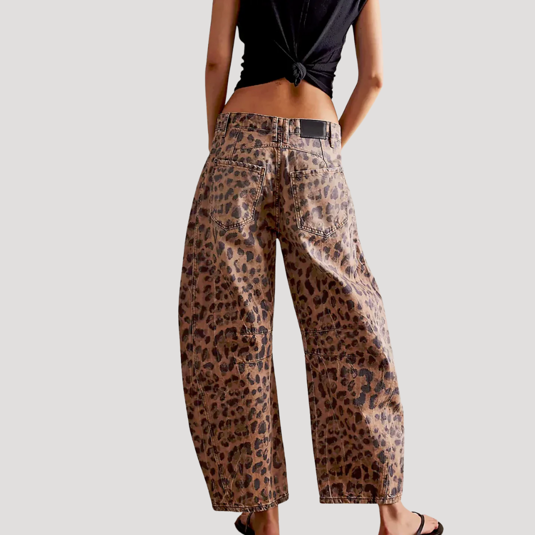 Women’s Leopard Print Barrel Leg Jeans