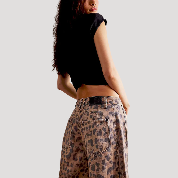 Women’s Leopard Print Barrel Leg Jeans