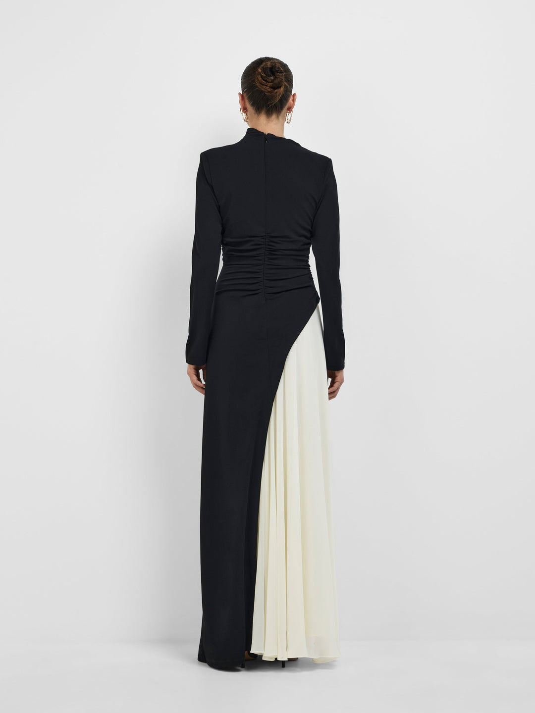 Women’s Long Sleeve Asymmetrical Neck Two-Tone Maxi Dress