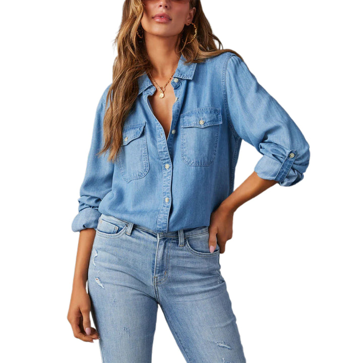 Women’s Long Sleeve Button-Front Denim Shirt