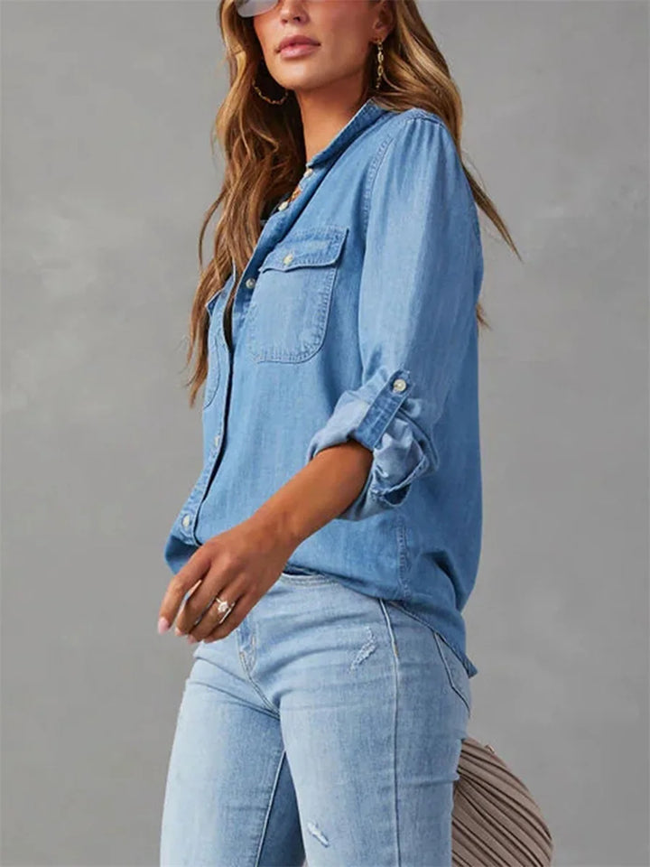 Women’s Long Sleeve Button-Front Denim Shirt