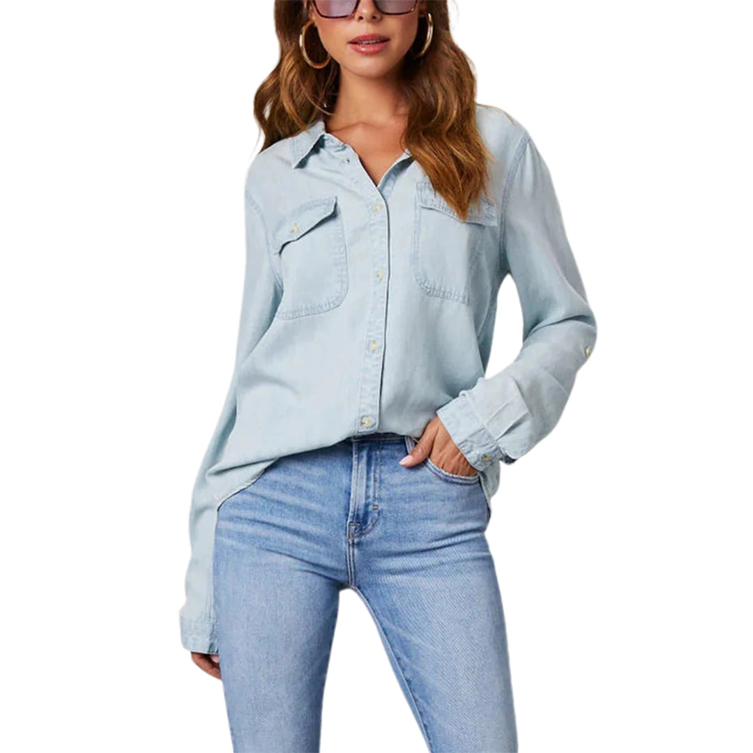 Women’s Long Sleeve Button-Front Denim Shirt