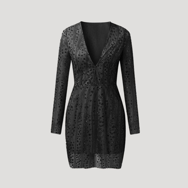 Women’s Long Sleeve Deep V-Neck Sequin Dress