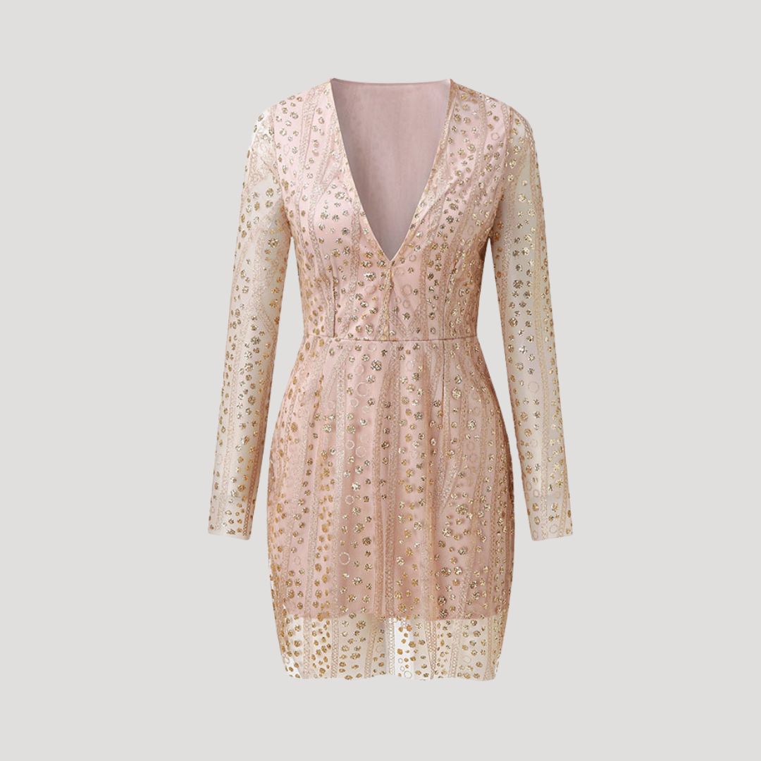Women’s Long Sleeve Deep V-Neck Sequin Dress