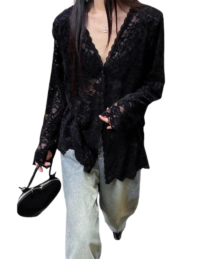 Women’s Long Sleeve Lace V-Neck Blouse