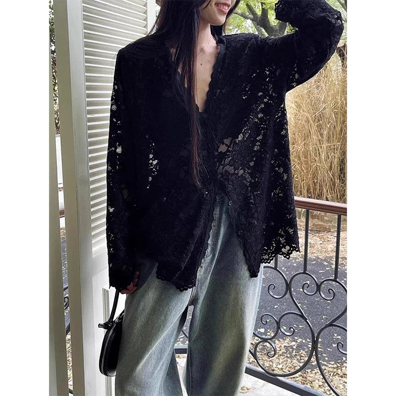 Women’s Long Sleeve Lace V-Neck Blouse