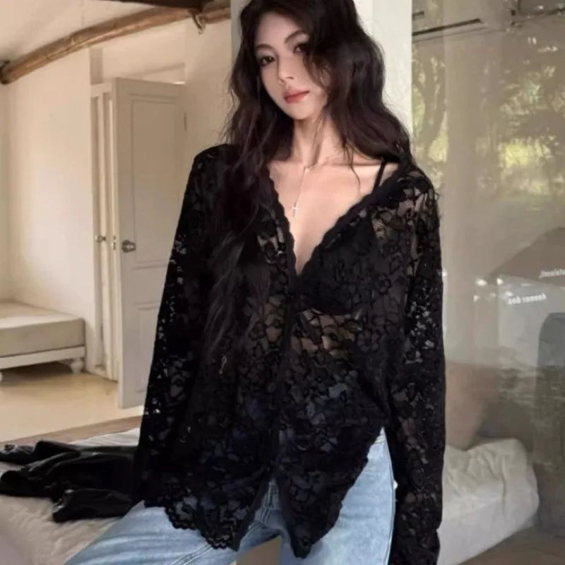 Women’s Long Sleeve Lace V-Neck Blouse