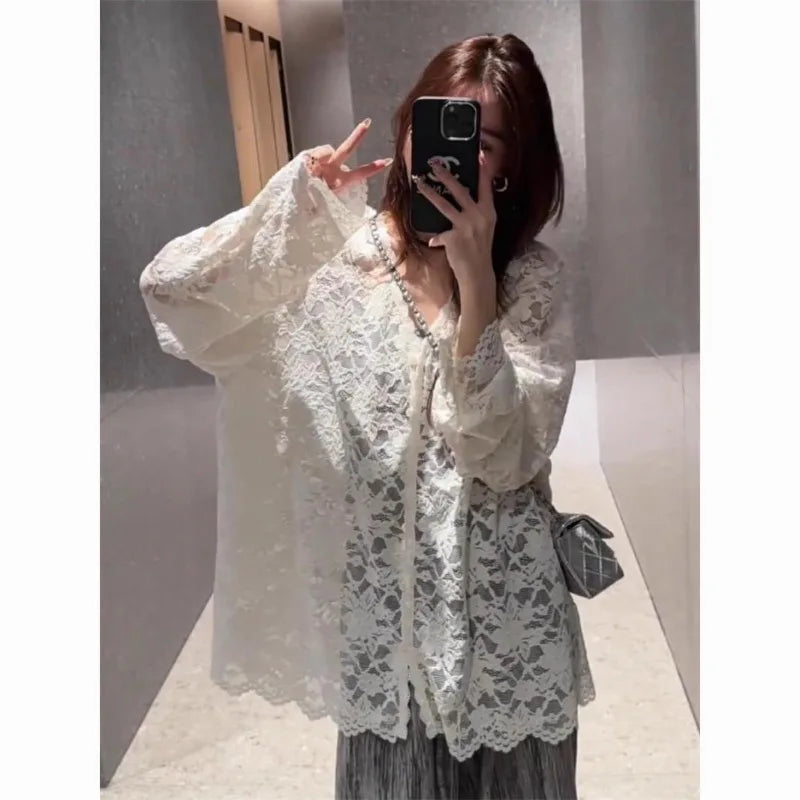 Women’s Long Sleeve Lace V-Neck Blouse
