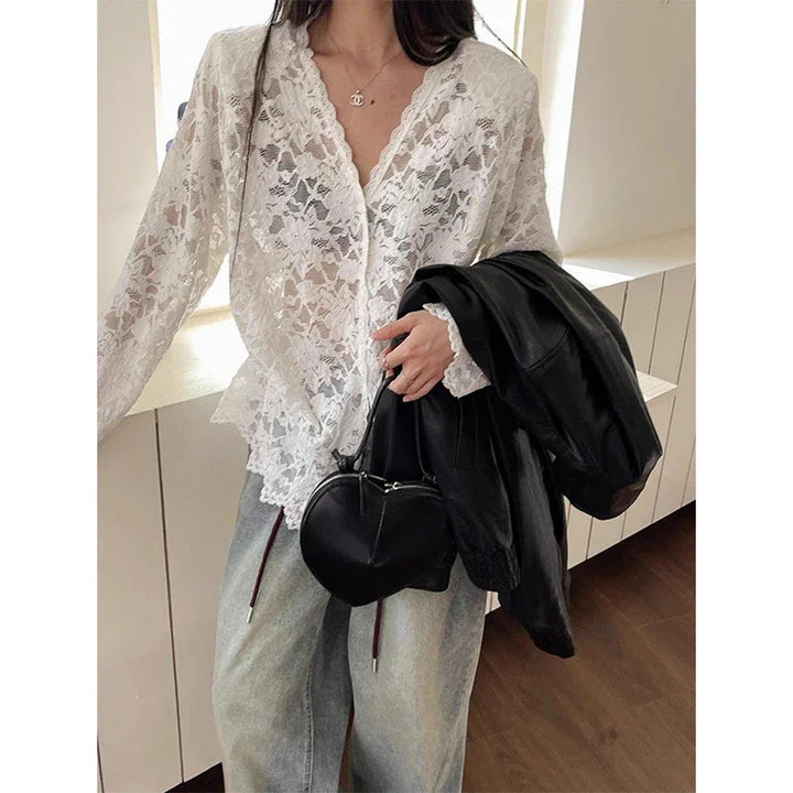 Women’s Long Sleeve Lace V-Neck Blouse