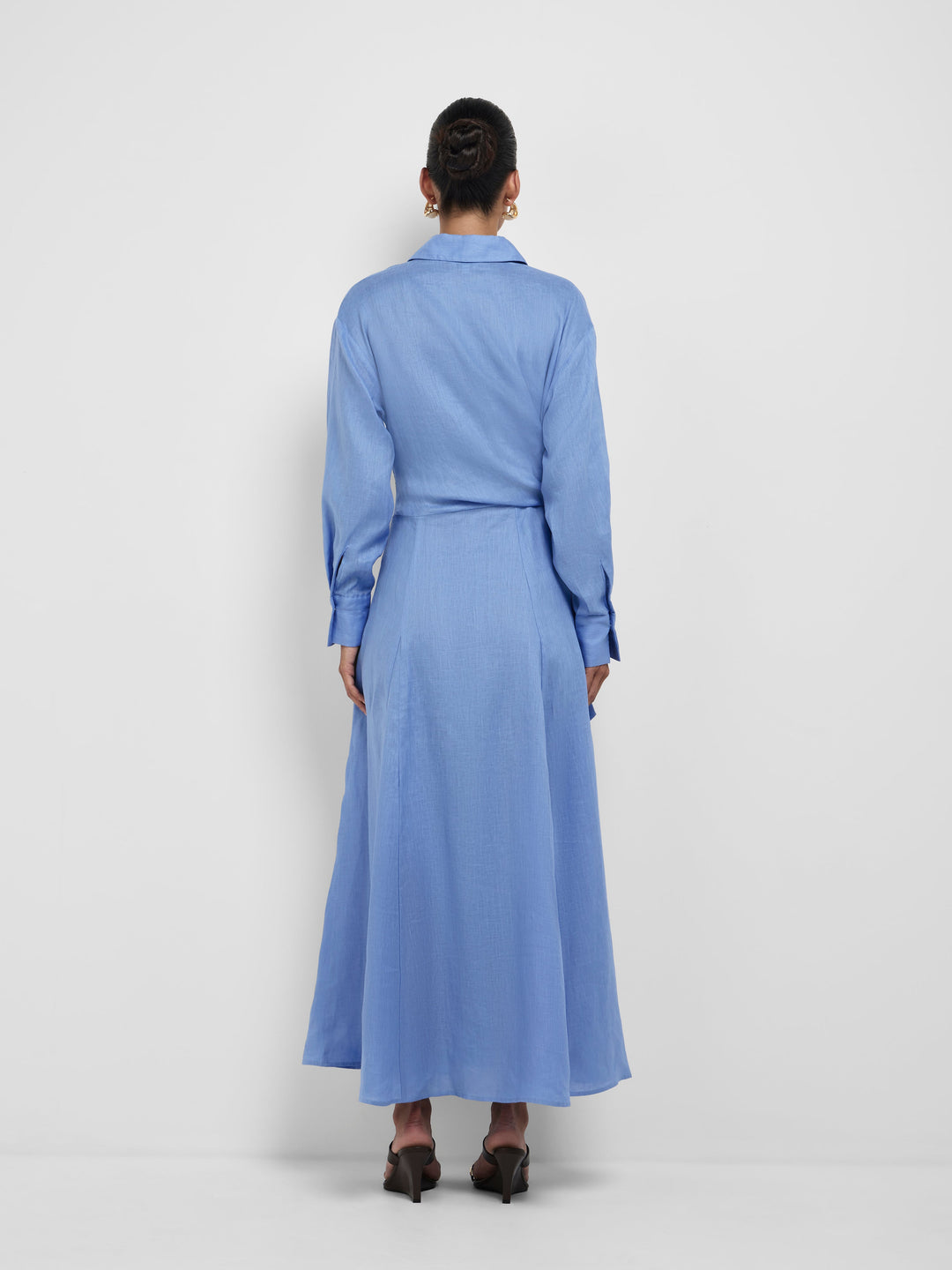Women’s Long Sleeve Shirt Collar Maxi Dress with Wrap Tie Waist