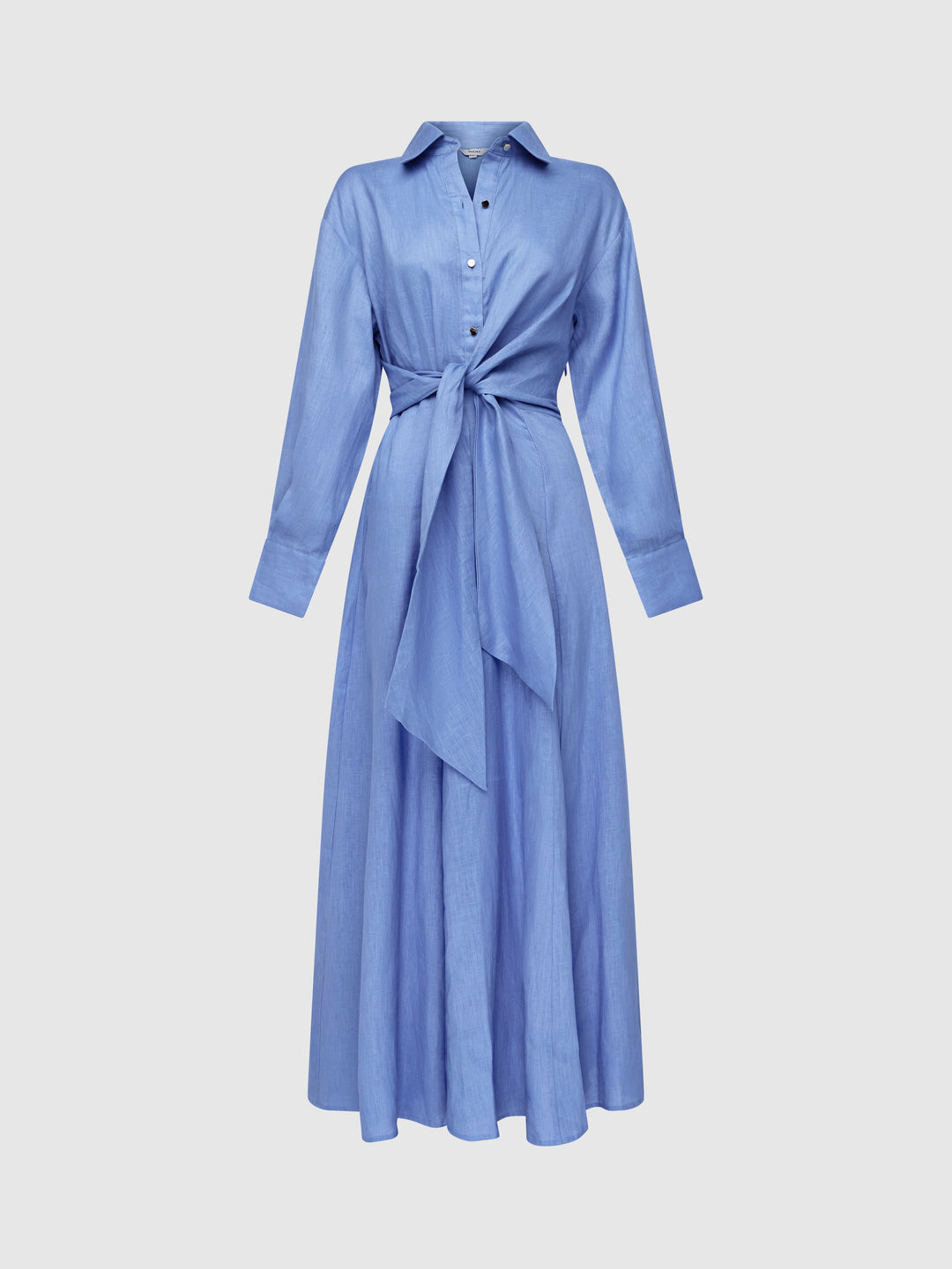Women’s Long Sleeve Shirt Collar Maxi Dress with Wrap Tie Waist