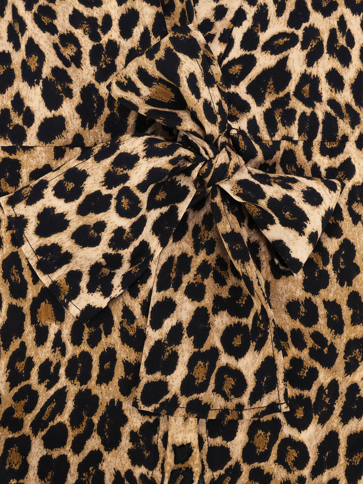 Women’s Long Sleeve Tie Waist Wrap Blouse Leopard Print
