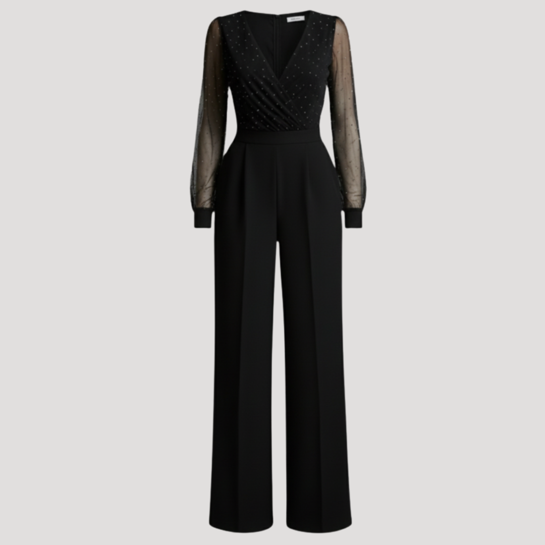 Women’s Long Sleeve V-Neck Wide Leg Jumpsuit